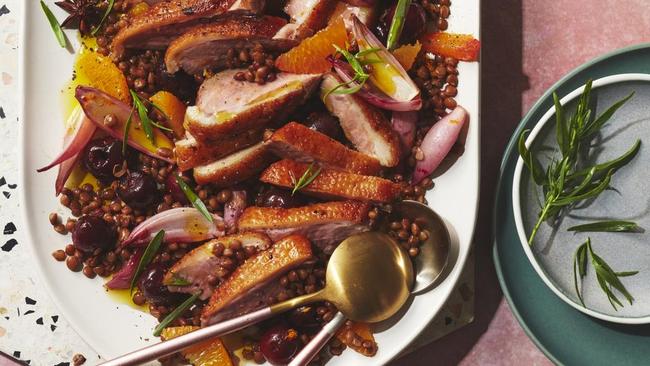 Warm duck and cherry salad by Alice Zaslavsky