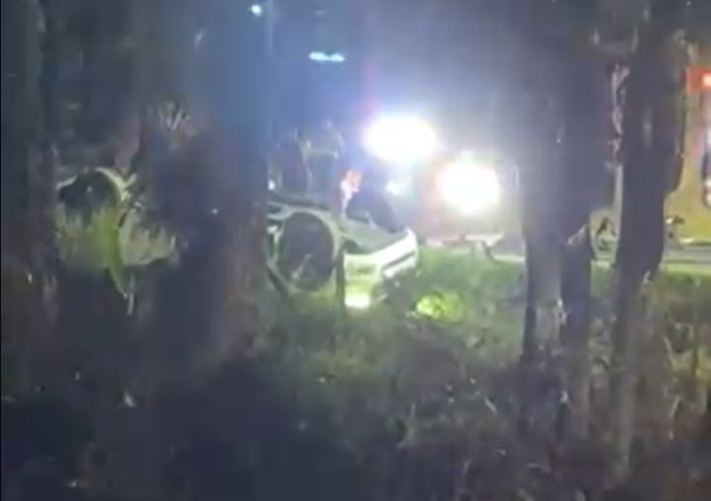 The ditch when the Ford Ranger came to rest on its roof. Picture: Janelle Faust