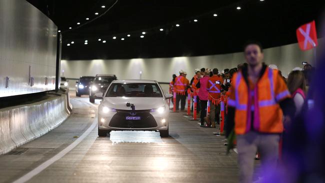 The first cars to travel through the NorthConnex Tunnel at West Pennant Hills in October 2020 as then-premier Gladys Berejiklian officially opened the $3 billion NorthConnex mega-project. Picture: Tim Hunter