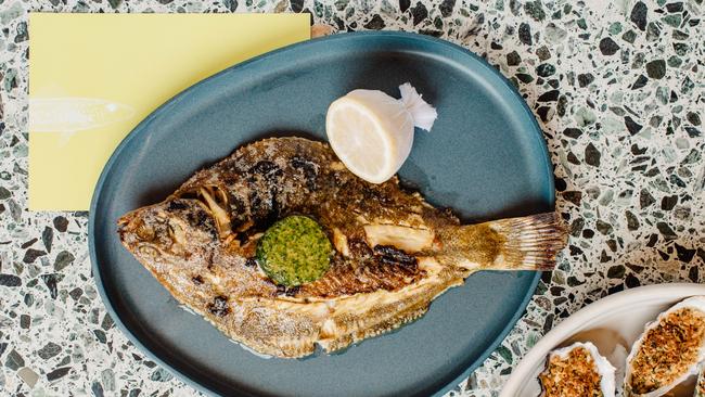 Grilled flounder and oysters at Fishbank. Picture: Meaghan Coles