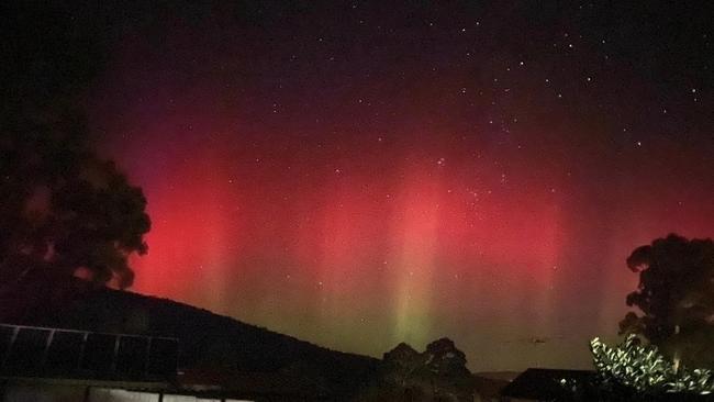 The aurora over Mt Little Joe Warburton. Picture: Jodie Jenkins