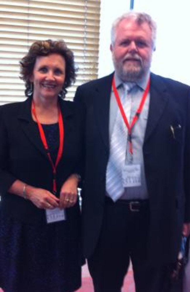 Angela Cramp (pictured left with LPOG vice chairman Andrew Hirst) says the Licensed Post Office Group, which represents the owners of almost 3000 post offices, are discussing striking on Wednesday over the treatment of Australia Post CEO Christine Holgate. Picture: LPOG