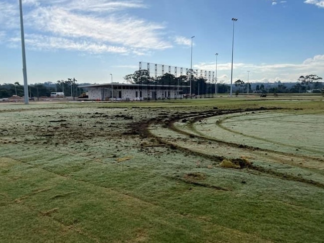 Samantha Riley Drive sporting facility in The Hills, which saw the completion of turf laying 24 hours ago, was vandalised overnight. Picture: Hills Shire Council