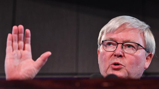 Former prime minister Kevin Rudd at the National Press Club in Canberra today. Picture: Mick Tsikas/AAP