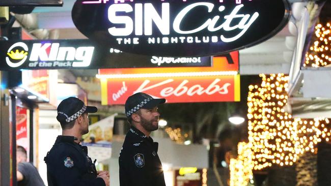 Police on patrol in Surfers Paradise. Picture Glenn Hampson