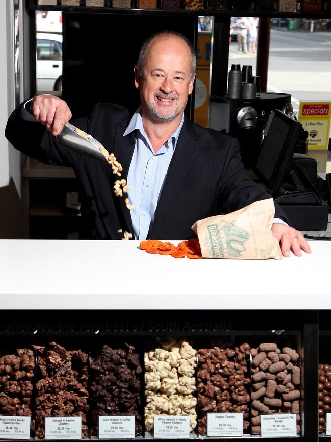 Charlesworth Nuts CEO Brett Charlesworth at the Rundle Mall outlet. Picture: Dylan Coker