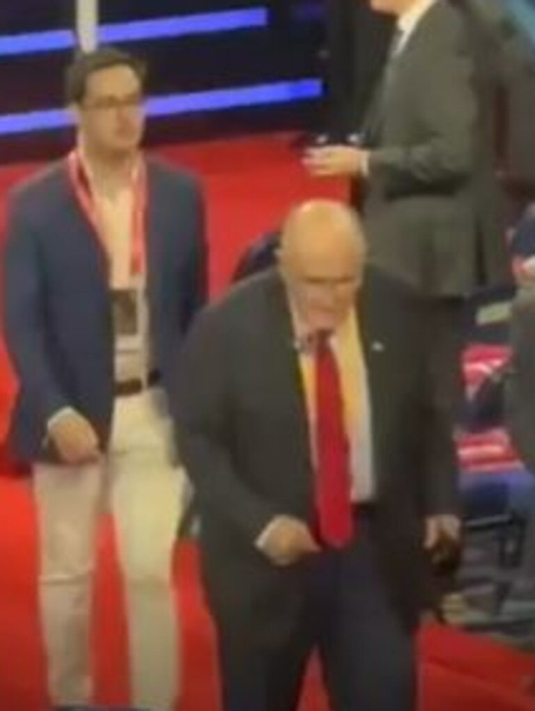 Mr Giuliani was walking in the Fiserv Forum when he fell. Picture: X