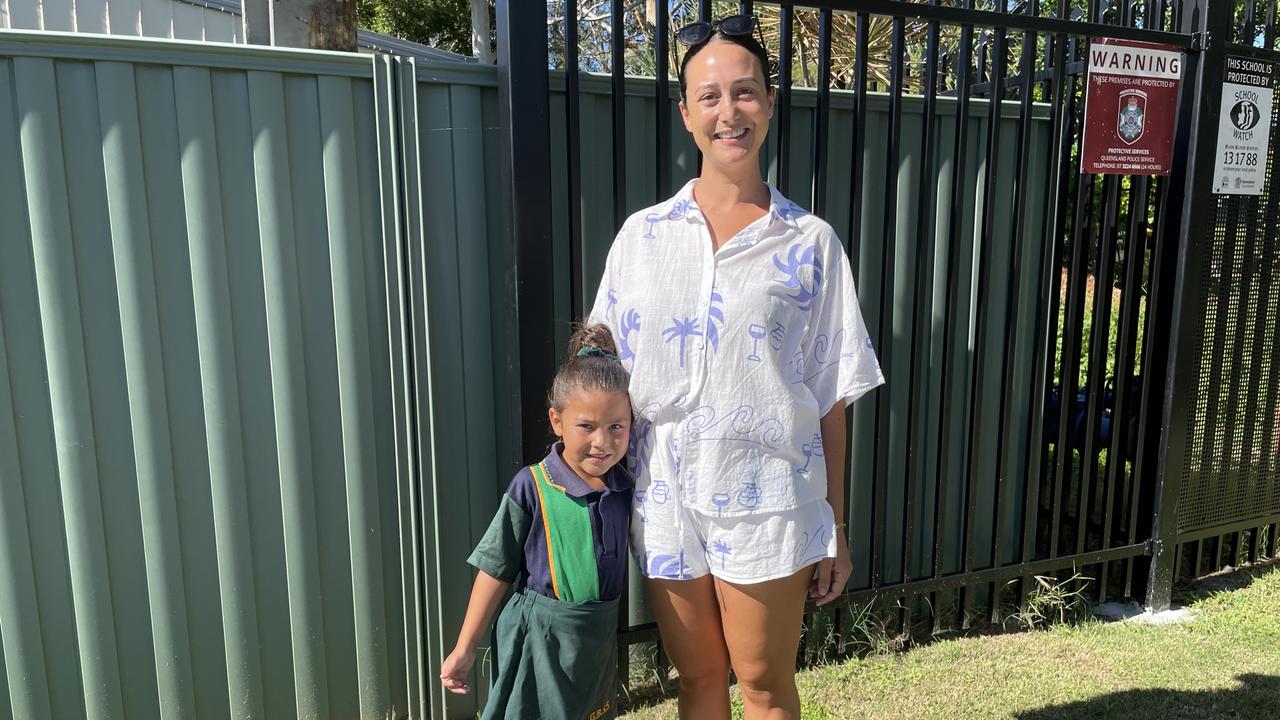 River and Danielle on River's first day of school at Golden Beach State School. Picture: Iwan Jones