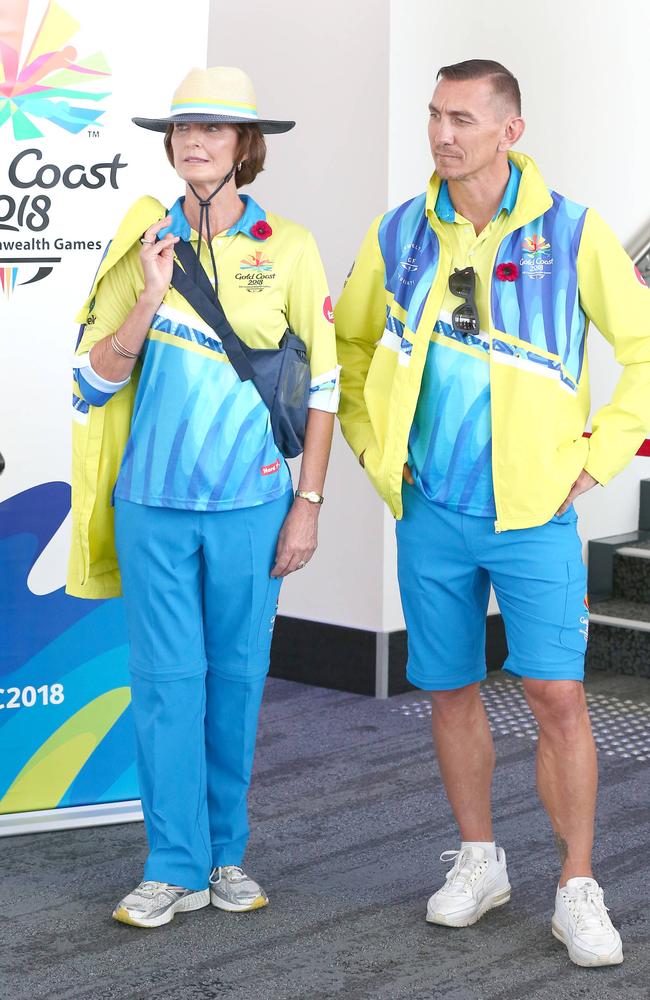 Mat Rogers and Donelle Coulter model the new uniforms. Picture: Mike Batterham