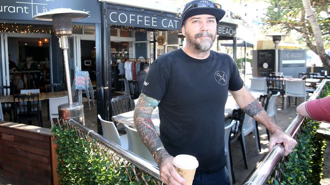 Pierre Mortensen, Owner of Coffee Cat at Kings Beach where two Covid-positive people visited after crossing the border at Goondiwindi and went to the Sunshine Coast. Photo Steve Pohlner