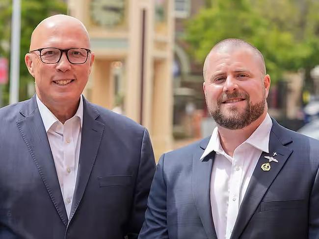 Liberal candidate for the NSW seat of Whitlam, Benjamin Britton pictured here with Peter Dutton. Picture: Liberal Party