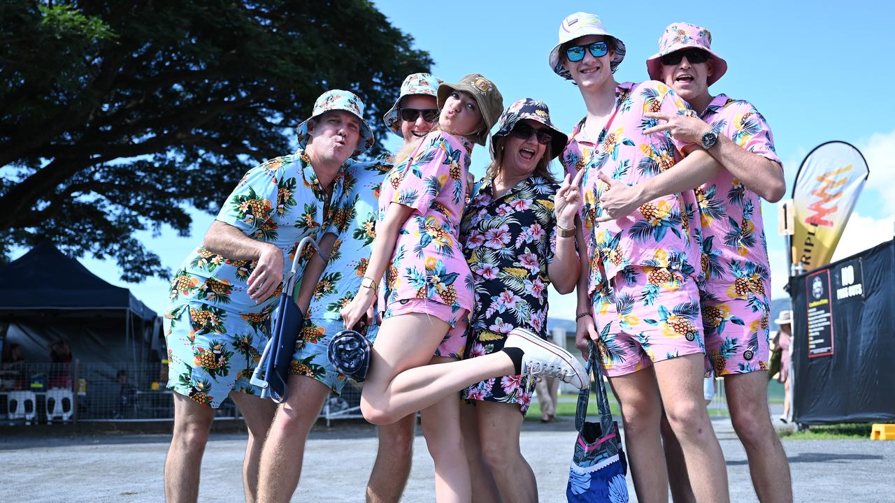 Rhys Trainor, Stew Trainor, Brooke Trainor, Kathy Trainor, daryl Hancock, Locklainn Beynon, Damien Sawyer and Carolina Sawer ready to rock the Red Hot Summer Tour at the Cairns Showgrounds on Saturday afternoon. Picture Emily Barker