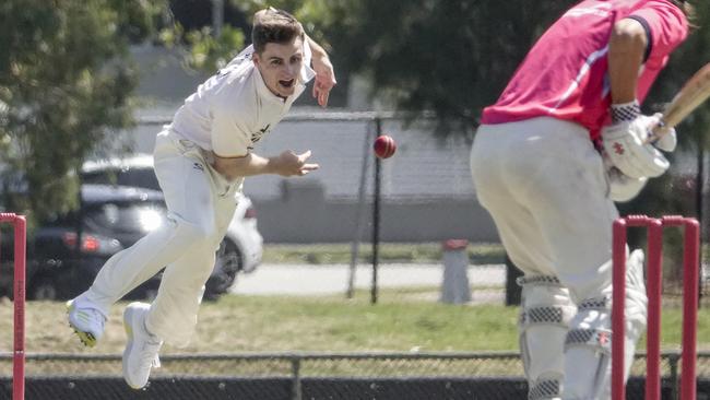 Premier Cricket: Camberwell Magpies bowler William Walker. Picture: Valeriu Campan