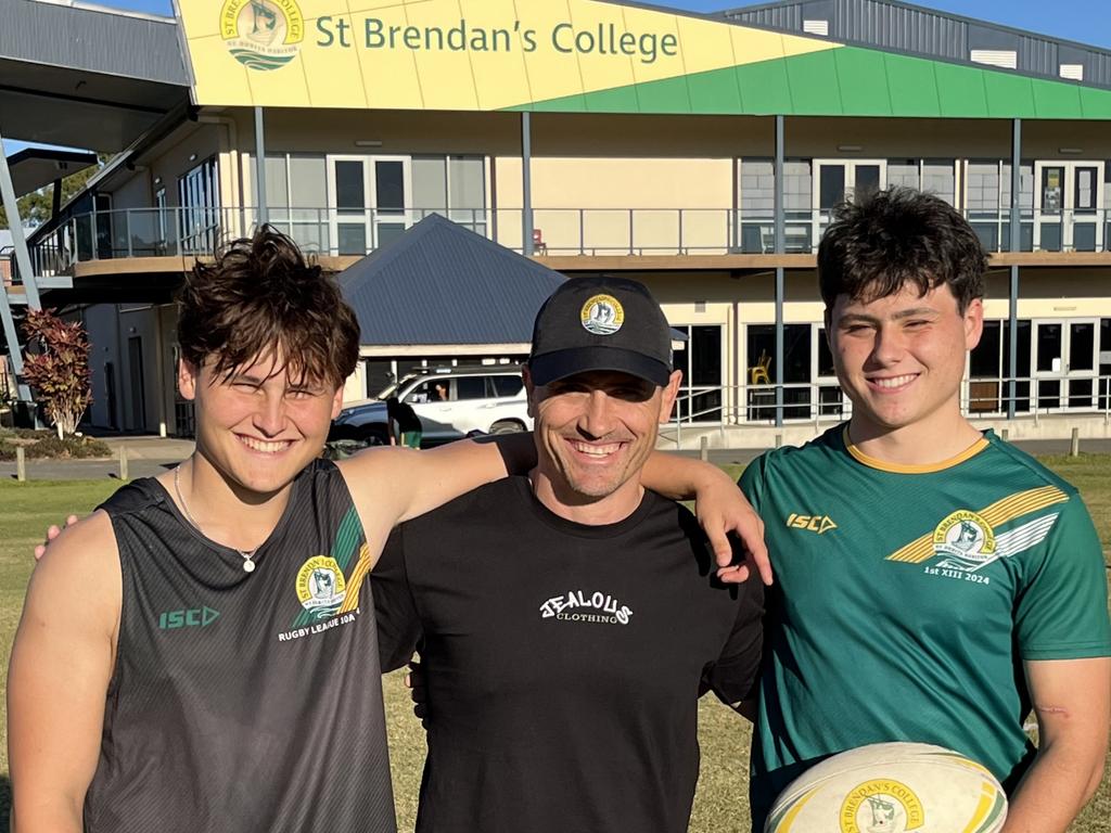 League legend PJ Marsh with sons Jay (left) and Braelan, who will both play for St Brendan’s at the 2024 Confraternity Carnival.