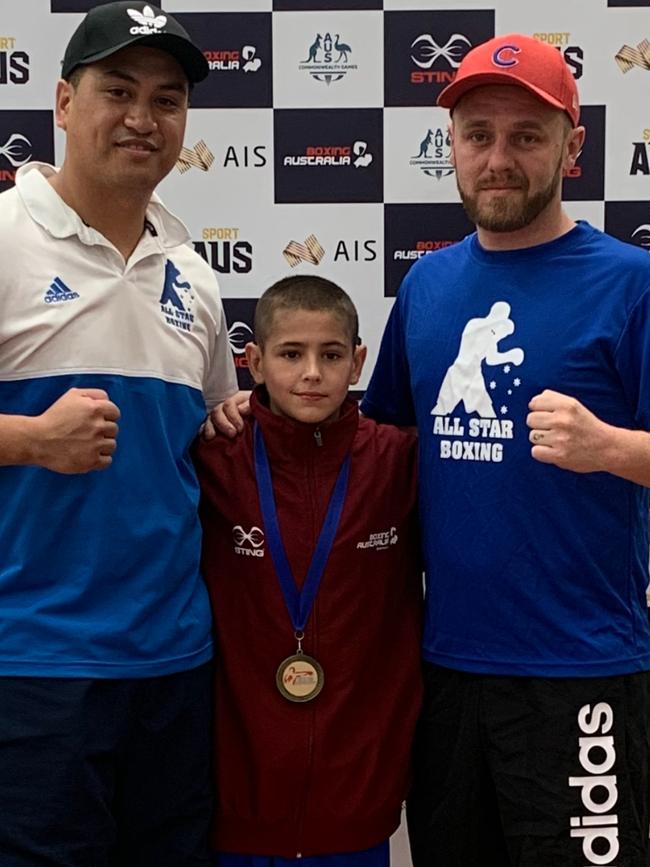 Paul Utia with Jye Dixon and Ben Harrington at the Under 19 National Championships at the Gold Coast.