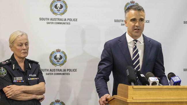 Deputy Commissioner Linda Williams and South Australian Premier Peter Malinauskas speak with the media after Charlie’s death. Picture: NCA NewsWire / Kelly Barnes