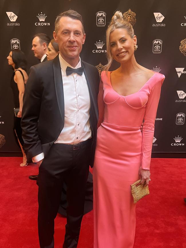 Craig McRae and wife Gabrielle at the 2022 Brownlow Medal. Photo: Alice Coster