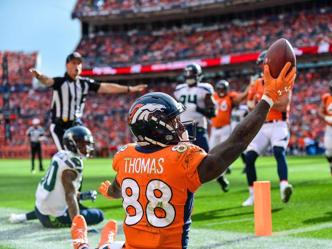 Broncos wide receiver Demaryius Thomas appeals for a touchdown. Picture: Getty