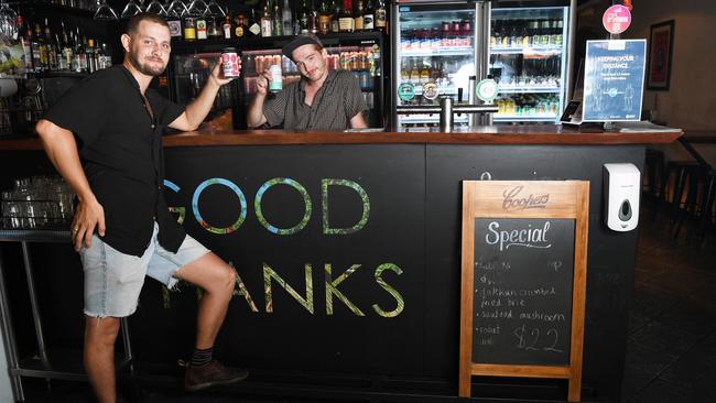 Good Thanks co-owner Alex James and bar manager Ryan Copperwaite toast the next phase for the popular burger bar. Picture Katrina Bridgeford.