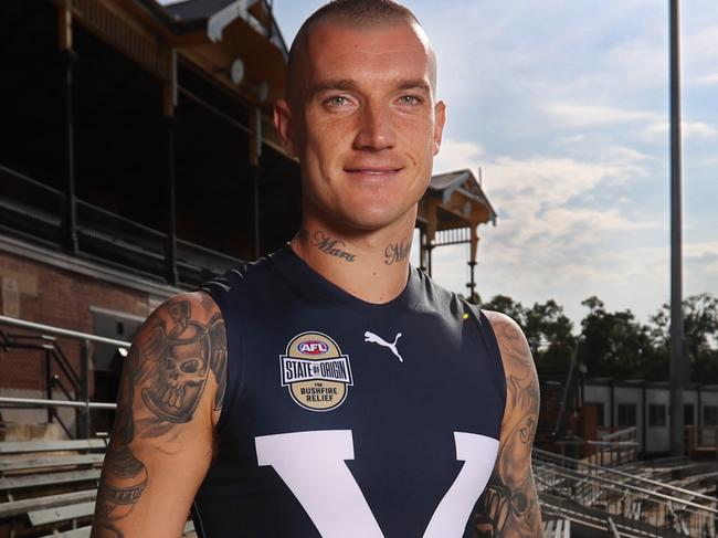 HOLD HERALD SUN PIC DESK. NO NEWS.COM.AU Dustin Martin in the Victorian guernsey for State of Origin for Bushfire Relief, Marvel Stadium – Friday 28 February 2020. Picture: Alex Coppel.