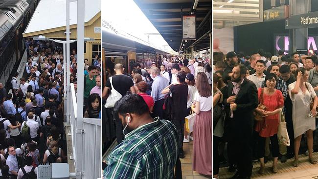 ‘Shambolic’...the scene at several Sydney stations this morning.