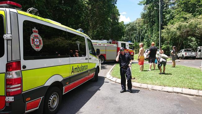 Emergency services respond to calls after a man fell down Crystal Cascades waterfall on February 29, 2020. PIC: ANNA ROGERS