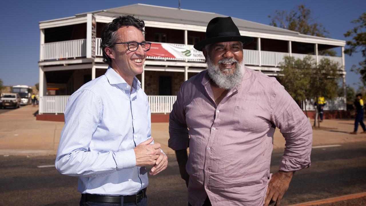 Rio Tinto's head of Iron Ore Simon Trott with Yindjibarndi Aboriginal Corporation CEO Michael Woodley in Roebourne, WA last week after signing a green energy deal.