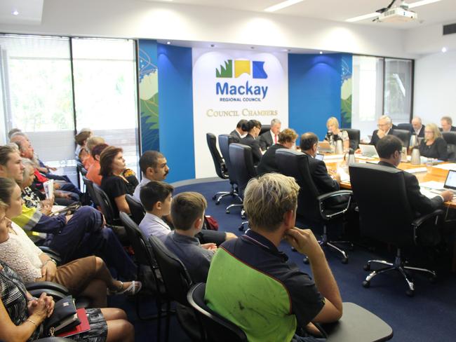 Mackay Regional Council chambers at the ordinary meeting in which a vote succeeded to remove fluoride from the region's water supply.