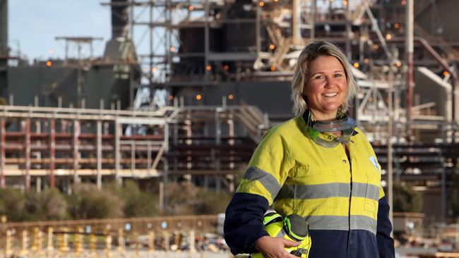 20/8/2020Rebecca Hudson who works for Alcoa, standing in front of Wagerup Refinery, Wagerup.Pic Colin Murty The Australian