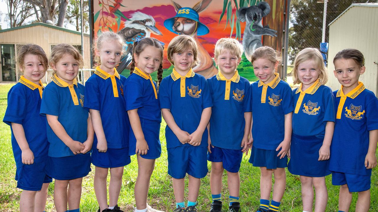 MY FIRST YEAR: Ramsay State School Prep students (from left) Brooklyn, Annie, Livia, Makenlee, Spencer, Angus, Clara, Annabelle and Tilly in front of the school's new mural which was completed in February, February, 2024. Picture: Bev Lacey