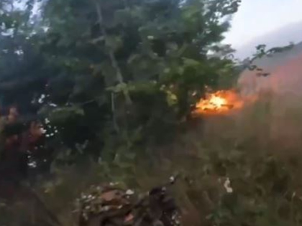 A fire breaks out after Ukraine special forces ambushed Russian troops. Picture: Supplied