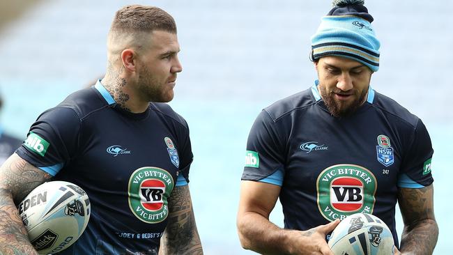 Josh Dugan and Blake Ferguson during the 2017 Origin series. (Photo by Mark Kolbe/Getty Images)