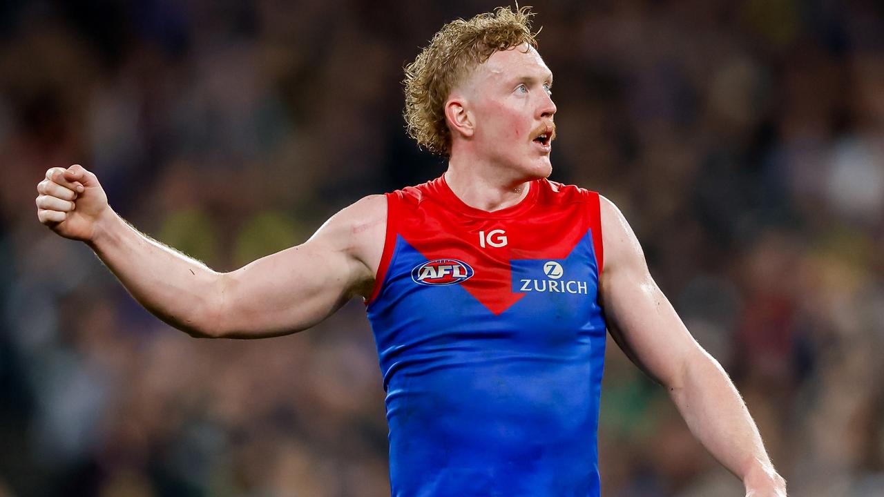 MELBOURNE, AUSTRALIA - AUGUST 12: Clayton Oliver of the Demons is seen during the 2023 AFL Round 22 match between the Carlton Blues and the Melbourne Demons at Melbourne Cricket Ground on August 12, 2023 in Melbourne, Australia. (Photo by Dylan Burns/AFL Photos via Getty Images)