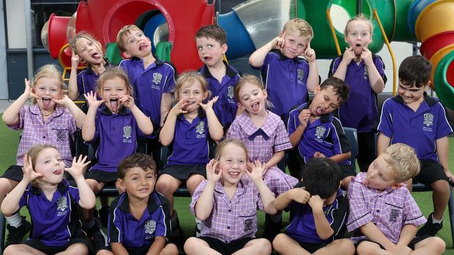 My First Year: Broadbeach State School Prep W. Front row: Charlotte, Matteo, Lili, Mason, Damien. Middle row: Lina, Sunny, Evie, Pippa, Ari, Romeo. Back row: Aiko, Tasman, Leo, Rocco, Veronica. Picture: Glenn Hampson