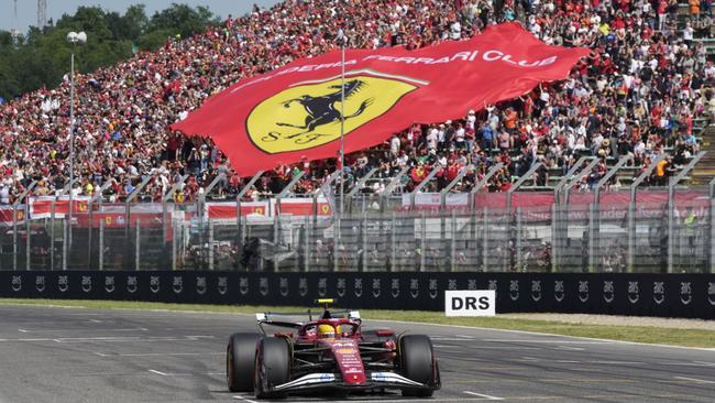 Ferrari driver Lewis Hamilton steers his car during the qualifying session. AP Photo/Luca Bruno, Pool.