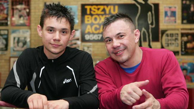 Kostya Tszyu with son Tim, then 14, in 2010. Picture: Angelo Soulas. 