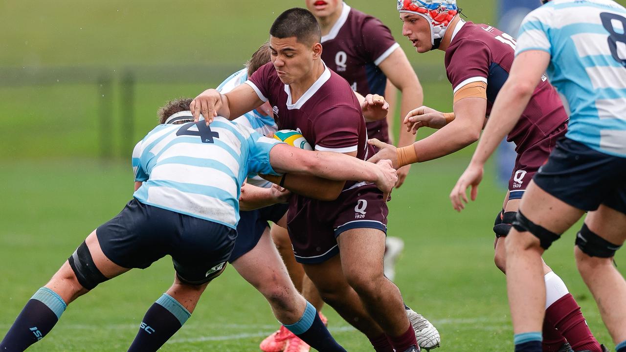 Queensland forward Nate Hepi runs the ball at the 2024 Australian Schools Rugby Championship. Picture: Rachel Wright.