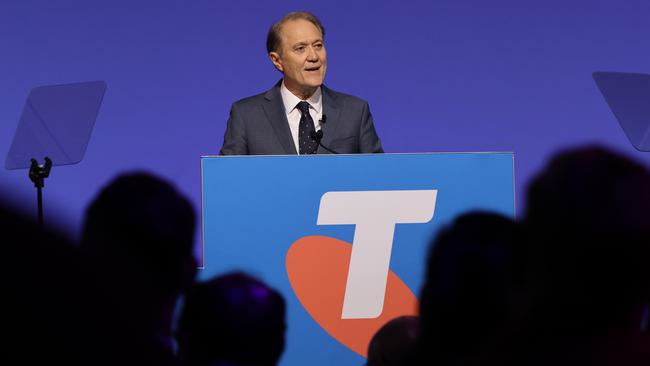 Telstra chairman Craig Dunn speaks at the telco's in Sydney on Tuesday. Picture: Max Mason-Hubers