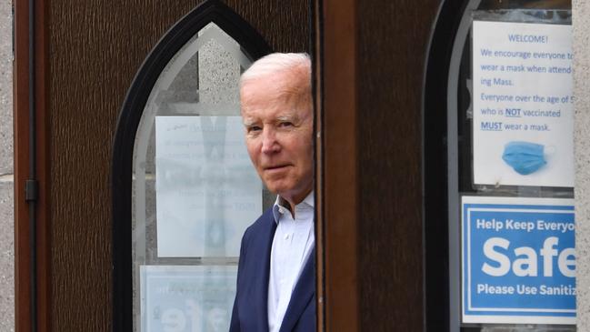 Joe Biden leaves St Edmund’s Catholic Church in Rehoboth Beach, Delaware, at the weekend. Picture: AFP