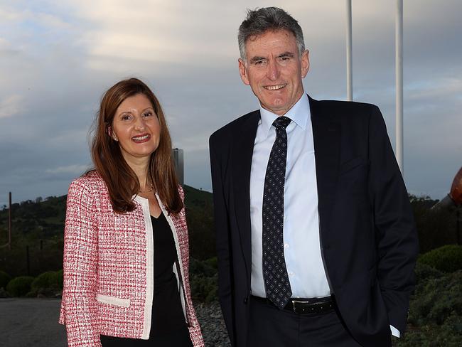 Managing Director and CEO of BNZ - NAB Angie Mentis and CEO of NAB Ross Mc Ewan arrive at the ALP 2022 Federal Budget evening held at the National Arboretum, Canberra. Jane Dempster/The Australian.