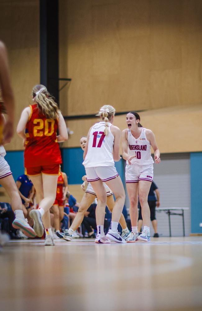 Queensland South Sharni Reisinger celebrates at the Under-18 National Championships. Picture: Taylor Earnshaw