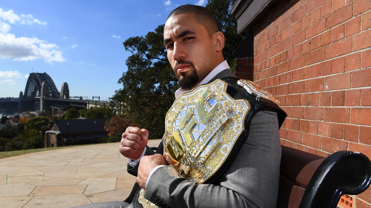 Robert Whittaker pictured in front of another globally famous Aussie. Picture: AAP