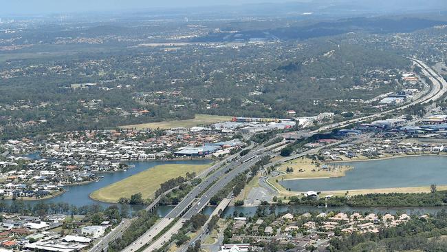 An aerial shots of the M1 between the Gold Coast and Brisbane. Picture: NIGEL HALLETT