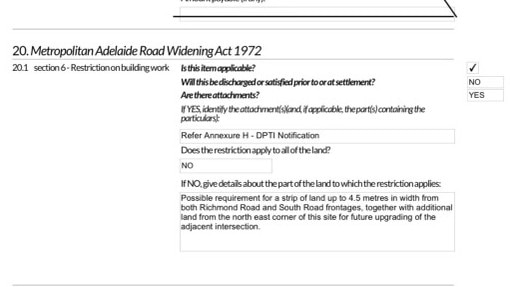 Billy Hyde Marleston National Operations Manager Craig Maria provided this form he says was given to the business by the Transport Department, indicating the government would need a strip of land up to 4.5m on the South Rd and Richmond Rd borders of the business.