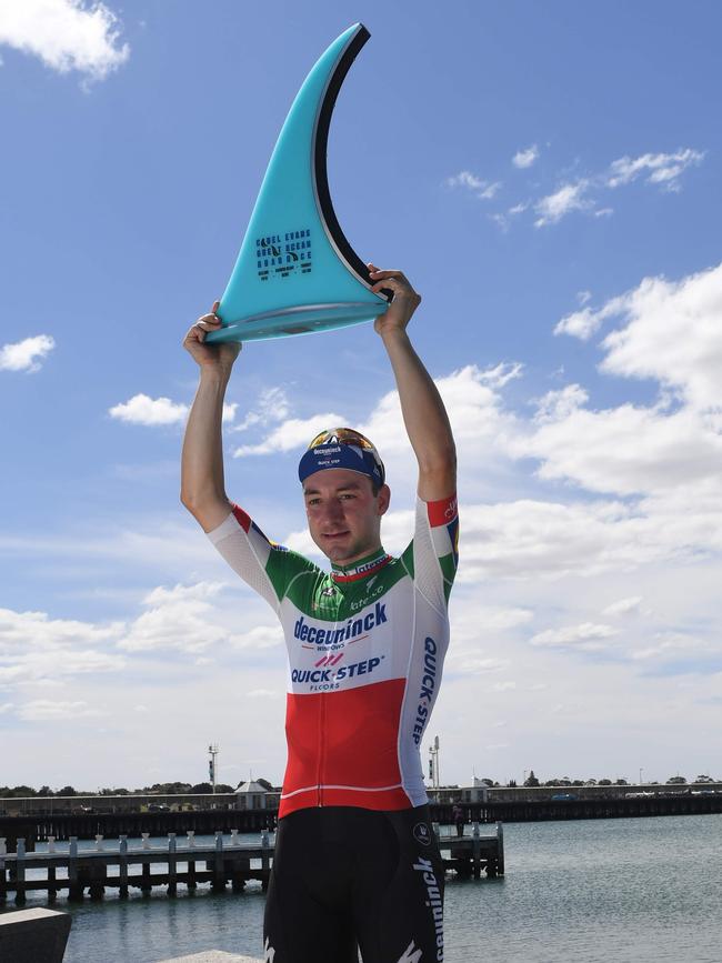 Elia Viviani with the trophy. Picture: AFP