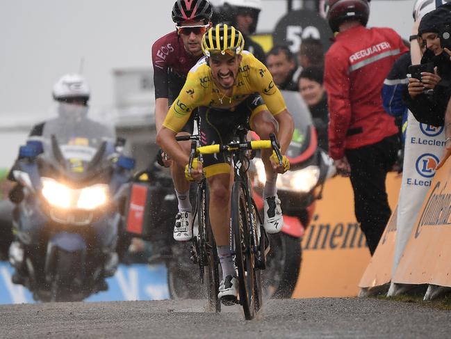 France's Julian Alaphilippe may struggle when the Tour enters the big climbs of the Alps. Picture: Jeff Pachoud/AFP