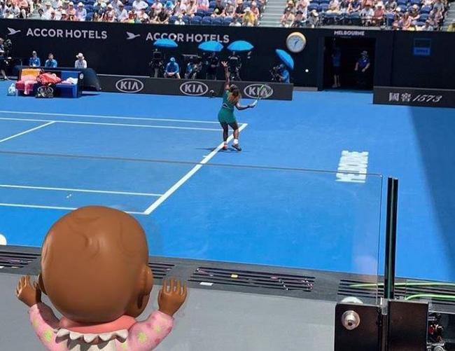 Qai Qai cheers on Serena Williams at her first round match at the Australian Open. Picture: Instagram