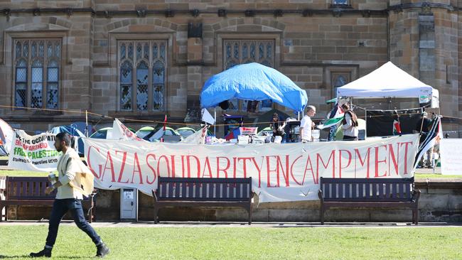 Pro Palestine protesters camp at Sydney University. Picture: Damian Shaw