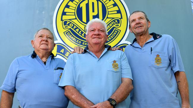 Permanently Disabled Ex-servicepersons Association (Townsville) president Warren Duscha (Pop) (centre) with treasurer Vance Palmer and vice president Steve Walker. Picture: Evan Morgan