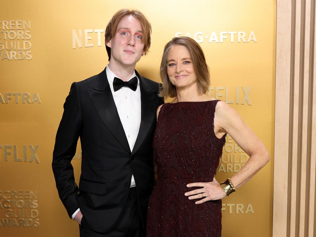 Foster with her son Charlie at the 2025 Screen Actors Guild Awards in February. Picture: Amy Sussman/Getty Images